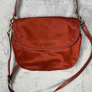 Michael Kors Bedford Dark Red Nylon Adjustable Flap Crossbody Old Money Designer